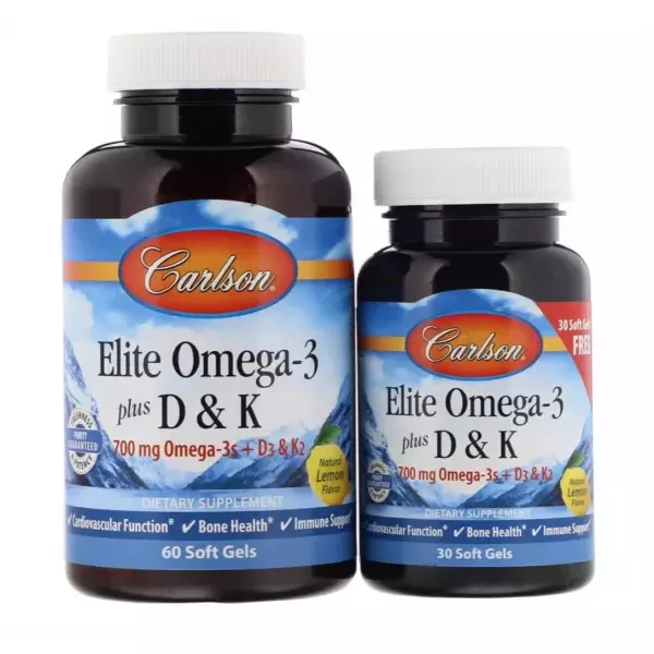 Carlson Elite Omega-3 Plus D & K Natural Lemon Flavor ����� 3 + ����� �3 �� ����� �, � ������ ������
