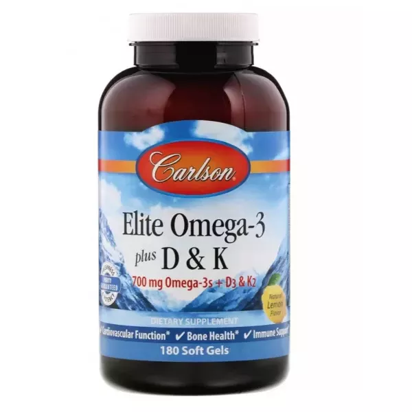 Carlson Elite Omega-3 Plus D & K Natural Lemon Flavor ����� 3 + ����� �3 �� ����� �, � ������ ������