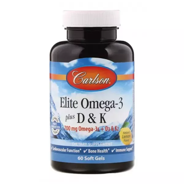 Carlson Elite Omega-3 Plus D & K Natural Lemon Flavor ����� 3 + ����� �3 �� ����� �, � ������ ������