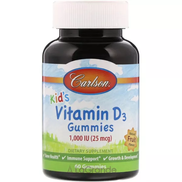 Carlson Vitamin D3 Gummies 1,000 IU Natural Fruit Flavors ������� ����� �3 1000 ��, � ��������� ������