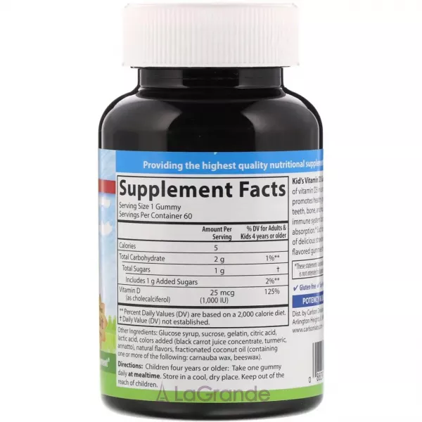 Carlson Vitamin D3 Gummies 1,000 IU Natural Fruit Flavors ������� ����� �3 1000 ��, � ��������� ������