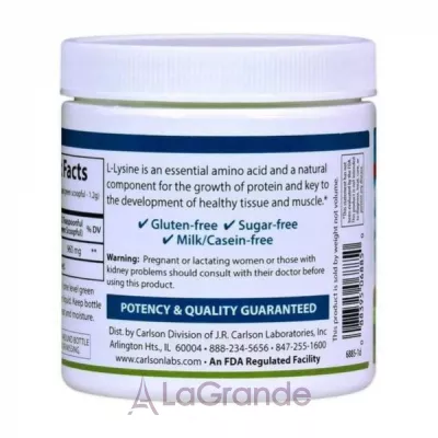 Carlson L-Lysine Amino Acid Powder 