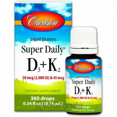 Carlson Liquid Vitamins Super Daily D3+K2 50 mcg (2,000 IU) & 45 mcg  ³ D3+K2