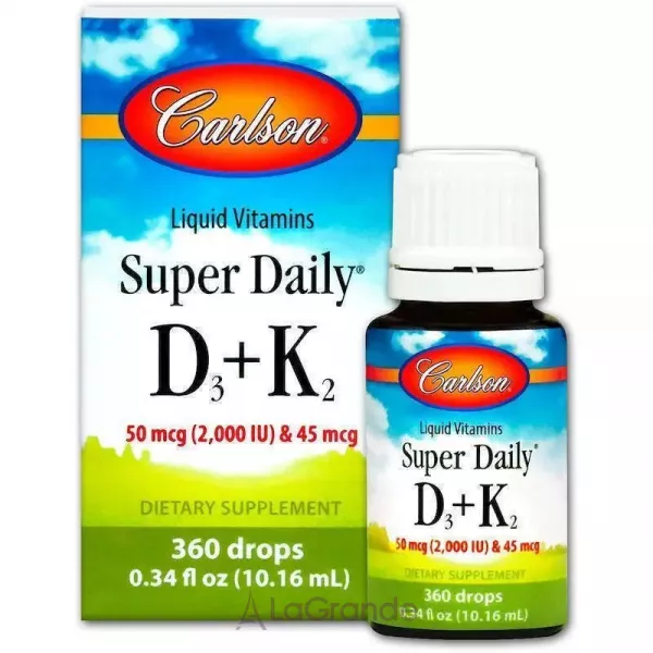 Carlson Liquid Vitamins Super Daily D3+K2 50 mcg (2,000 IU) & 45 mcg �������� ³���� D3+K2