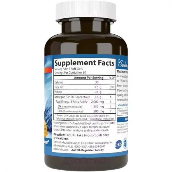 Carlson Maximum Omega 2000 mg Natural Lemon Flavor �������� ����� 2000 ��, �� ������ ������