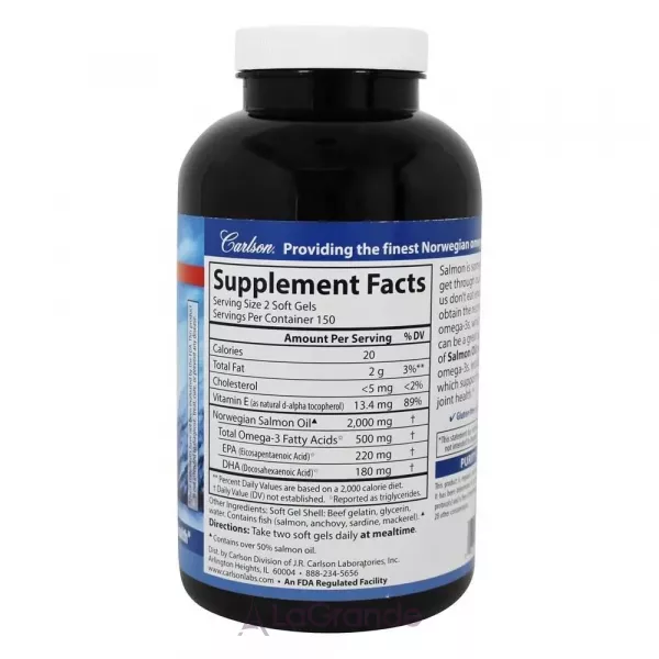Carlson Norwegian Salmon Oil 500 mg ��� ������, �����-3 500 ��