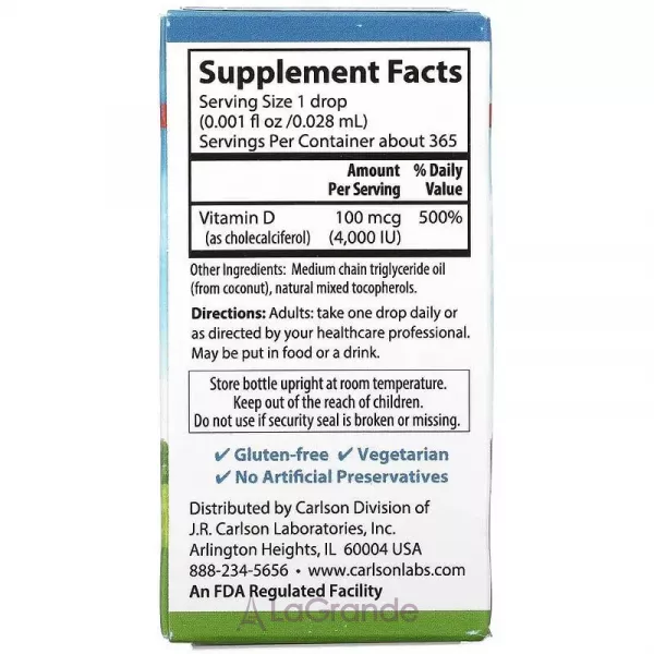 Carlson Super Daily Vitamin D3 4000 IU ³���� D3 4000 �� � �������