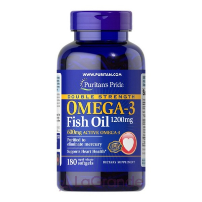 Puritan's Pride Double Strength Omega-3 Fish Oil 1200mg/600mg -3 1200 