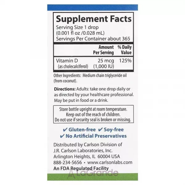 Carlson Super Daily Vitamin D3 1000 IU ³���� D3 1000 �� � �������
