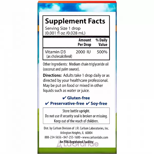 Carlson Super Daily Vitamin D3 2000 IU ³���� D3 2000 �� � �������