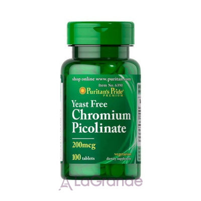 Puritan's Pride Chromium Polynicotinate 200 mcg Yeast Free - 100 veg caps ϳ   