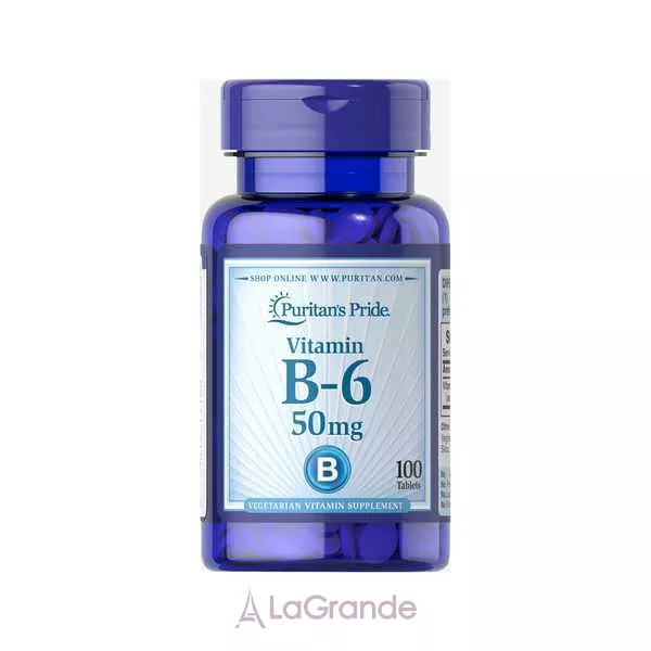 Puritan's Pride Vitamin B-6 (Pyridoxine Hydrochloride) 50 mg ĳ������ ������� ³���� B-6 (��������� ����������)