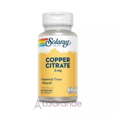 Copper Citrate, Cooper Citrate, Solaray, 2 mg, 60 Veg Capsules   Solaray   2, 60  