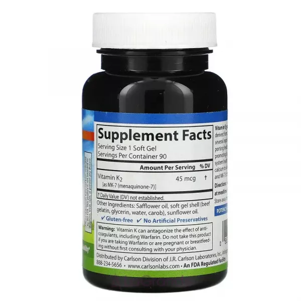 Carlson Vitamin K2 MK-7 45 mcg ³���� K2, ���������-7 45 ���