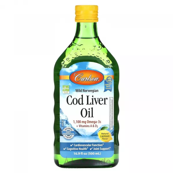 Carlson Wild Norwegian Cod Liver Oil Natural Lemon Flavor ���'���� ��� �� ������� ����� � ������ ������