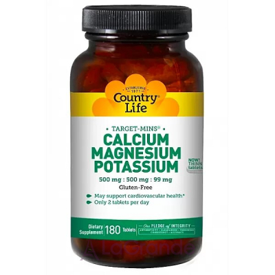 Country Life, Calcium, Magnesium, and Potassium, 500 mg : 500 mg : 99 mg, 180 Tablets      - , , ,    