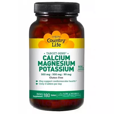 Country Life, Calcium, Magnesium, and Potassium, 500 mg : 500 mg : 99 mg, 180 Tablets      - , 㳿, ,    