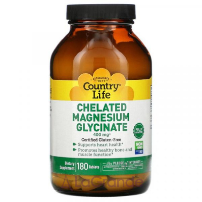 Country Life, Chelated Magnesium Glycinate, 133 mg, 180 Tablets,     , 133 , 180 