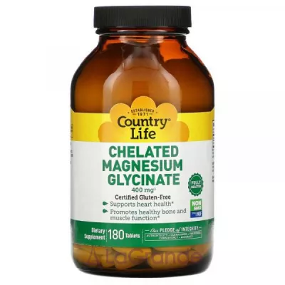 Country Life, Chelated Magnesium Glycinate, 133 mg, 180 Tablets,     , 133 , 180 