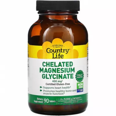 Country Life, Chelated Magnesium Glycinate, 400 mg, 90 Tablets,     , 400 , 90 