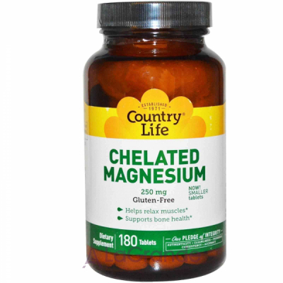 Country Life, Chelated Magnesium, 250 mg, 180 Tablets,    ,    ,    '