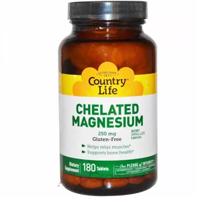 Country Life, Chelated Magnesium, 250 mg, 180 Tablets,    ,    ,    