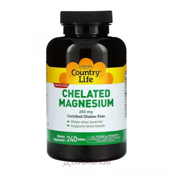 Country Life, Chelated Magnesium, 250 mg ������ �����, ��� ���������� ������� �������, ���������� ��������������� ��������� �'���