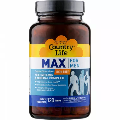 Country Life, Max for Men, Multivitamin & Mineral Complex, Iron-Free, 120 Tablets -     