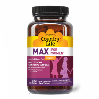 Country Life, Max, for Women, Multivitamin & Mineral Complex, Iron Free, 120 Veggie Caps        