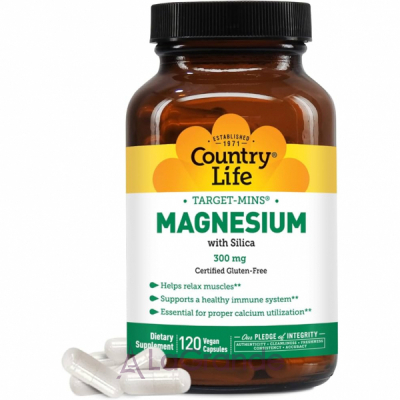 Country Life, Target-Mins, Magnesium Caps with Silica, 300 mg, 120 Vegan Capsules   