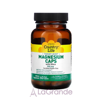 Country Life, Target-Mins, Magnesium Caps with Silica, 300 mg, 60 Vegan Capsules   