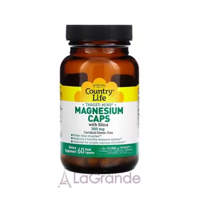 Country Life, Target-Mins, Magnesium Caps with Silica, 300 mg, 60 Vegan Capsules   