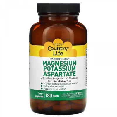 Country Life, Target-Mins, Magnesium Potassium Aspartate, 180 Tablets    