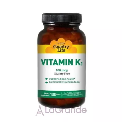 Country Life, Vitamin K1, 100 mcg, 100 Tablets  -1 