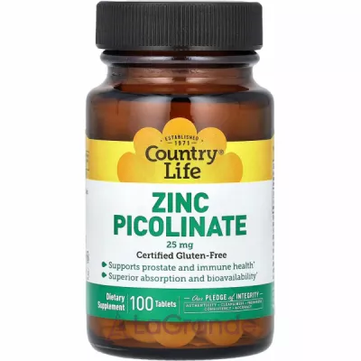 Country Life, Zinc Picolinate, 25 mg, 100 Tablets       '