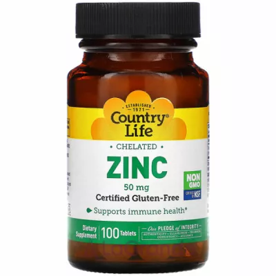 Country Life, Zinc, Chelated, 50 mg, 100 Tablets   50 