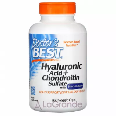 Doctor's Best, Best Hyaluronic Acid, With Chondroitin Sulfate, 180 Veggie Caps     , , 180 