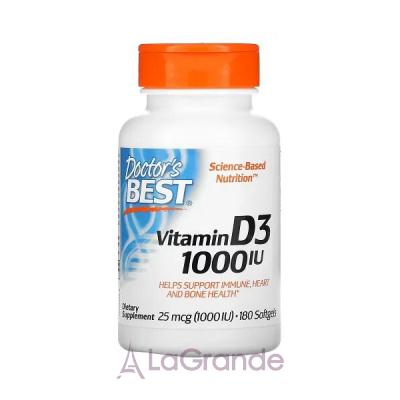 Doctor's Best, Best Vitamin D3, 1000 IU, 180 Softgels ³ D3 (Vitamin D3) 1000  180 