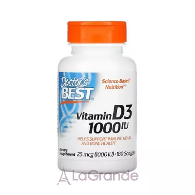 Doctor's Best, Best Vitamin D3, 1000 IU, 180 Softgels  D3 (Vitamin D3) 1000  180 