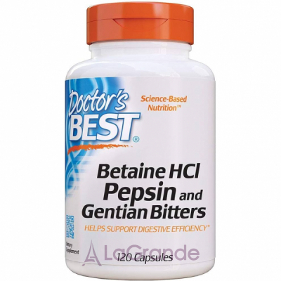 Doctor's Best, Betaine HCL Pepsin & Gentian Bitters, 120 Capsules ó       120 