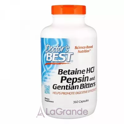 Doctor's Best, Betaine HCl, Pepsin & Gentian Bitters, 360 Capsules     (Betaine HCl) 360 