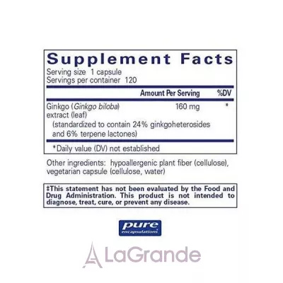 Pure Encapsulations Ginkgo Biloba 160 mg     ,      ', '  