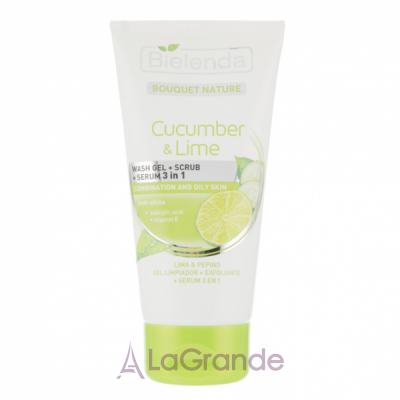 Bielenda Bouquet Nature Cucumber & Lime 3in1 Wash Gel + Scrub + Serum    +  +  