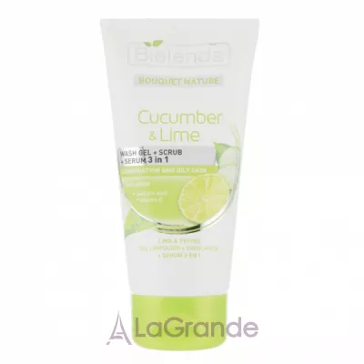 Bielenda Bouquet Nature Cucumber & Lime 3in1 Wash Gel + Scrub + Serum    +  +  