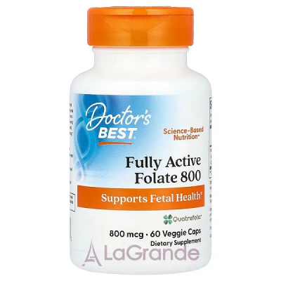 Doctor's Best, Fully Active Folate 800, 800 mcg, 60 Veggie Caps  (Active folate) 800  60 