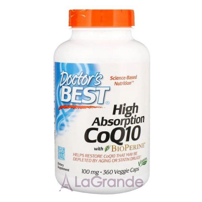 Doctor's Best, High Absorption CoQ10 with BioPerine, 100 mg, 360 Veggie Caps  Q10      BioPerine