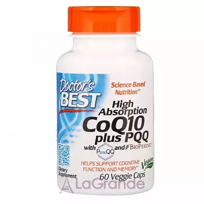 Doctor's Best, High Absorption CoQ10, 100 mg, plus PQQ, 20 mg, with PureQQ and BioPERINE, 60 Veggie Caps  Q10      PQQ (High Absorbnion CoQ10 + PQQ) 60 