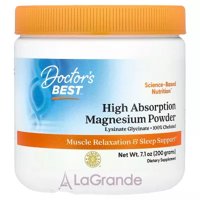 Doctor's Best, High Absorption Magnesium Powder 100% Chelated with Albion Minerals, 7.1 oz (200 g)   (High Absorption Magnesium Powder) 200 