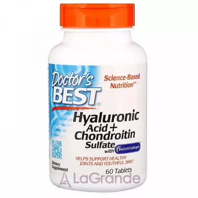 Doctor's Best, Hyaluronic Acid + Chondroitin Sulfate with BioCell Collagen, 60 Tablets ó       60 