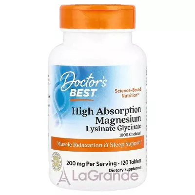 Doctor's Best, Magnesium, High Absorption, 100% Chelated, 120 Tablets   100% (Magnesium Chelated) 120 